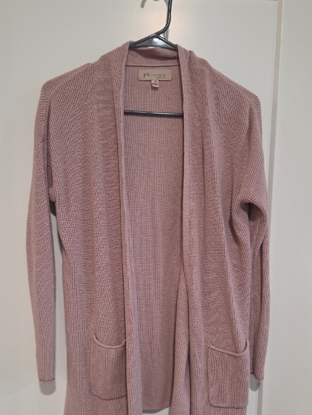 Philosophy Long Open-Front Cardigan - Dusty Pink